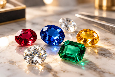 Loose gemstones in multiple colors