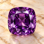 Amethyst gemstone centered on warm marble