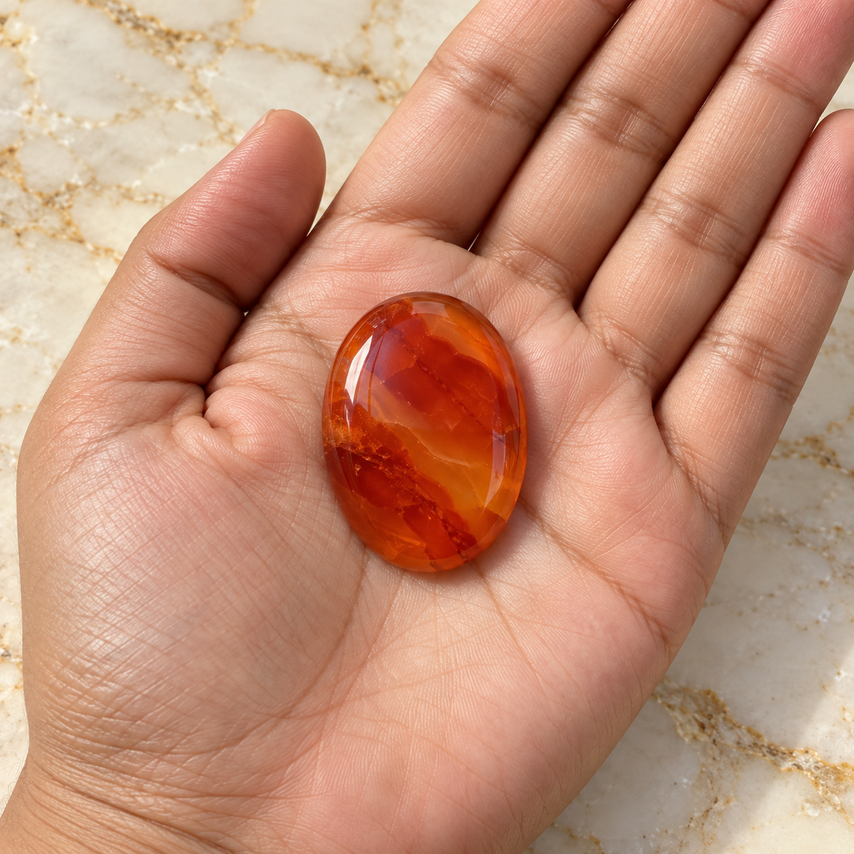Carnelian gemstone held in hand