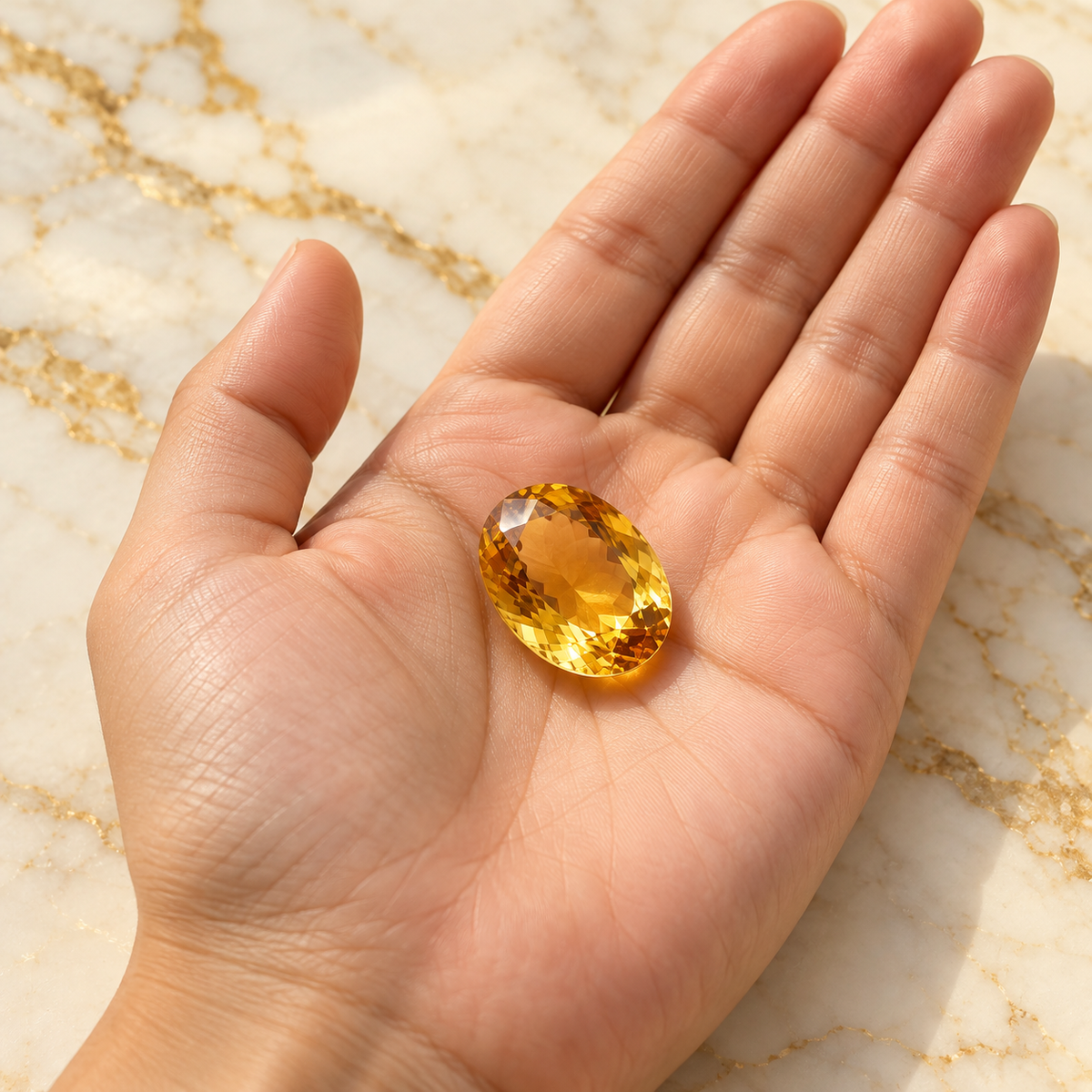 Citrine gemstone held in hand