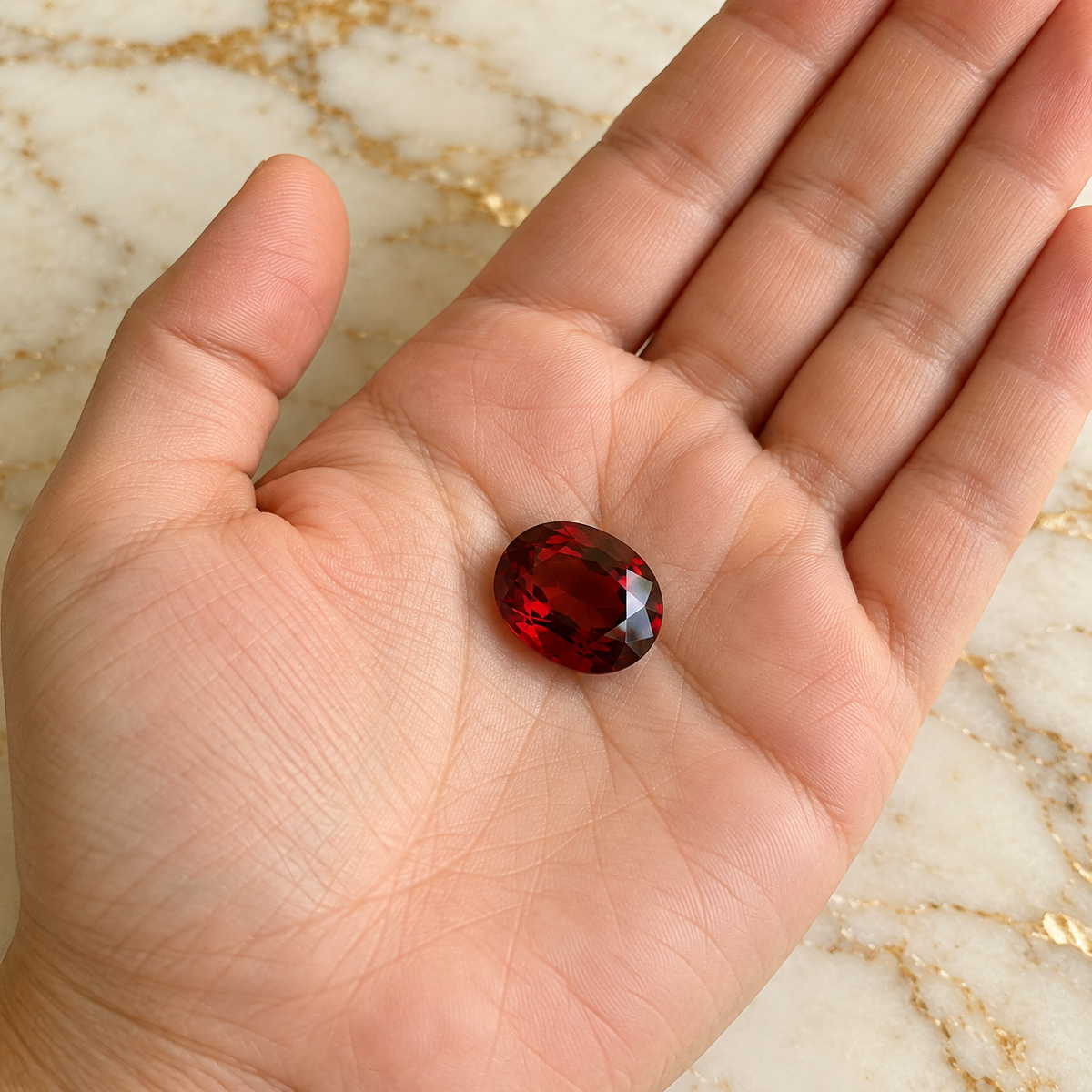 Garnet gemstone held in hand