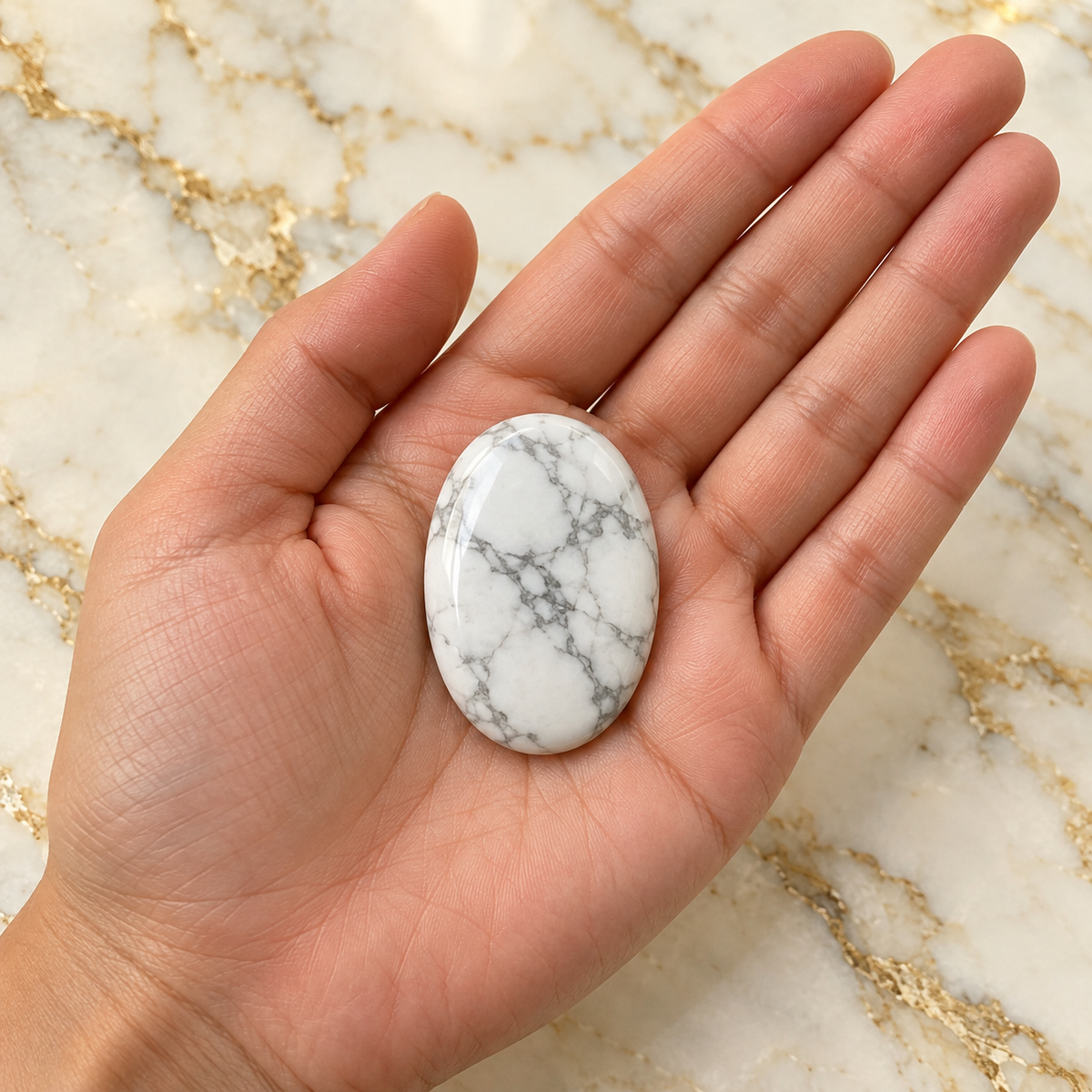Howlite gemstone held in hand