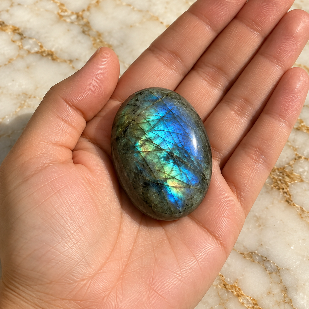 Labradorite gemstone held in hand