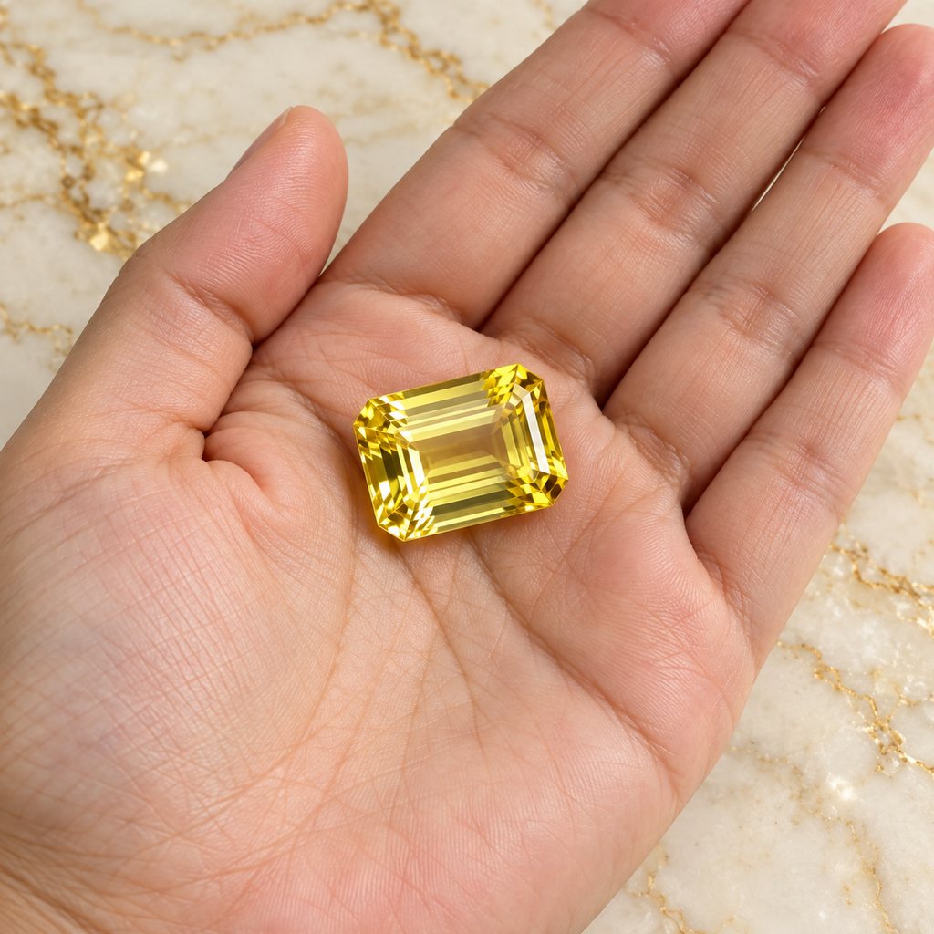 Lemon Topaz gemstone held in hand