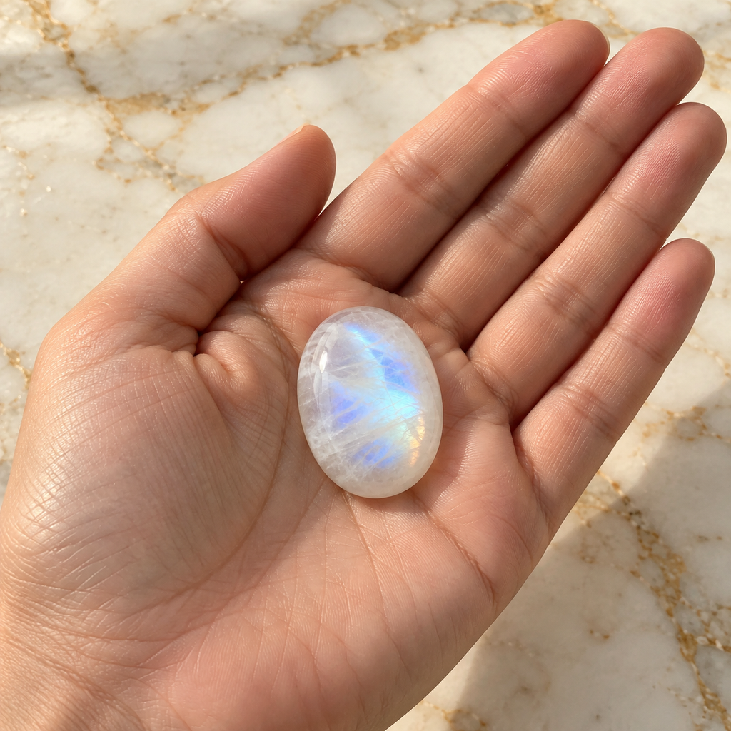 Moonstone gemstone held in hand