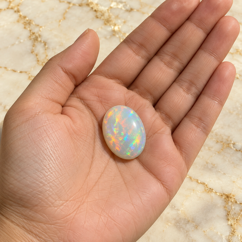 Opal gemstone held in hand