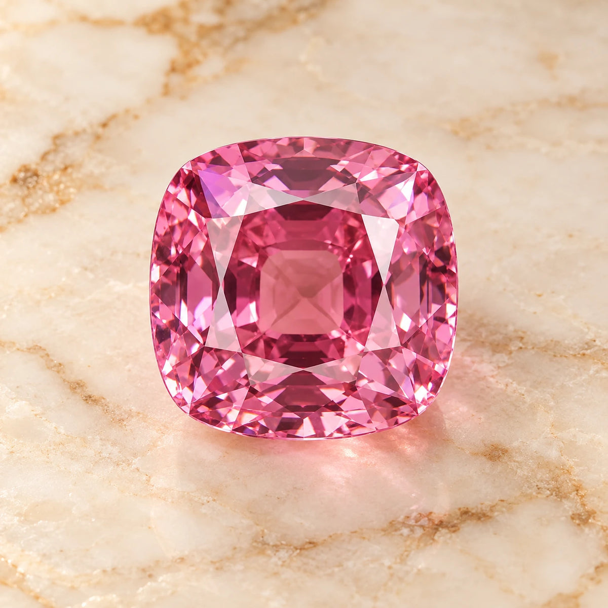Pink Sapphire gemstone centered on warm marble