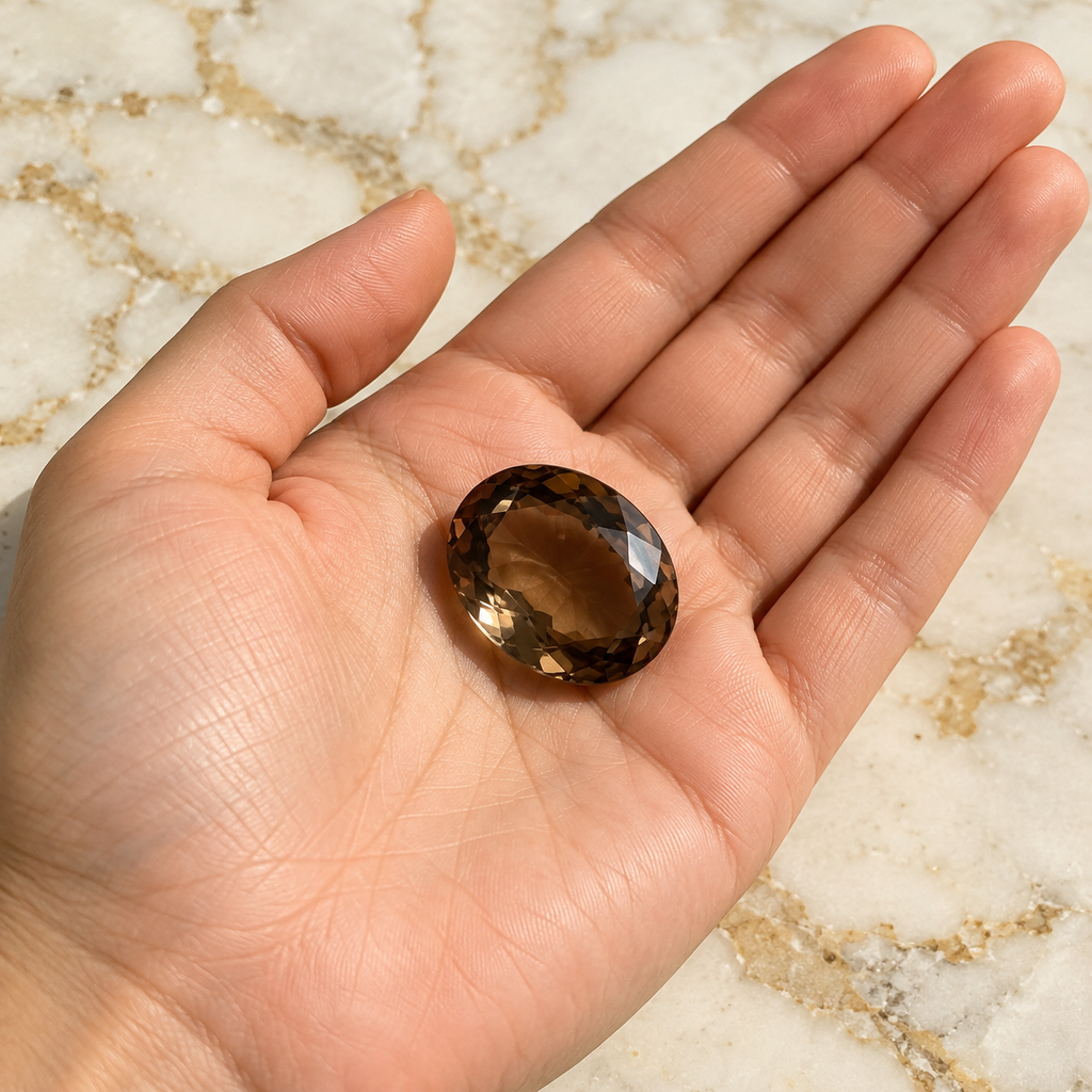 Smoky Quartz gemstone held in hand