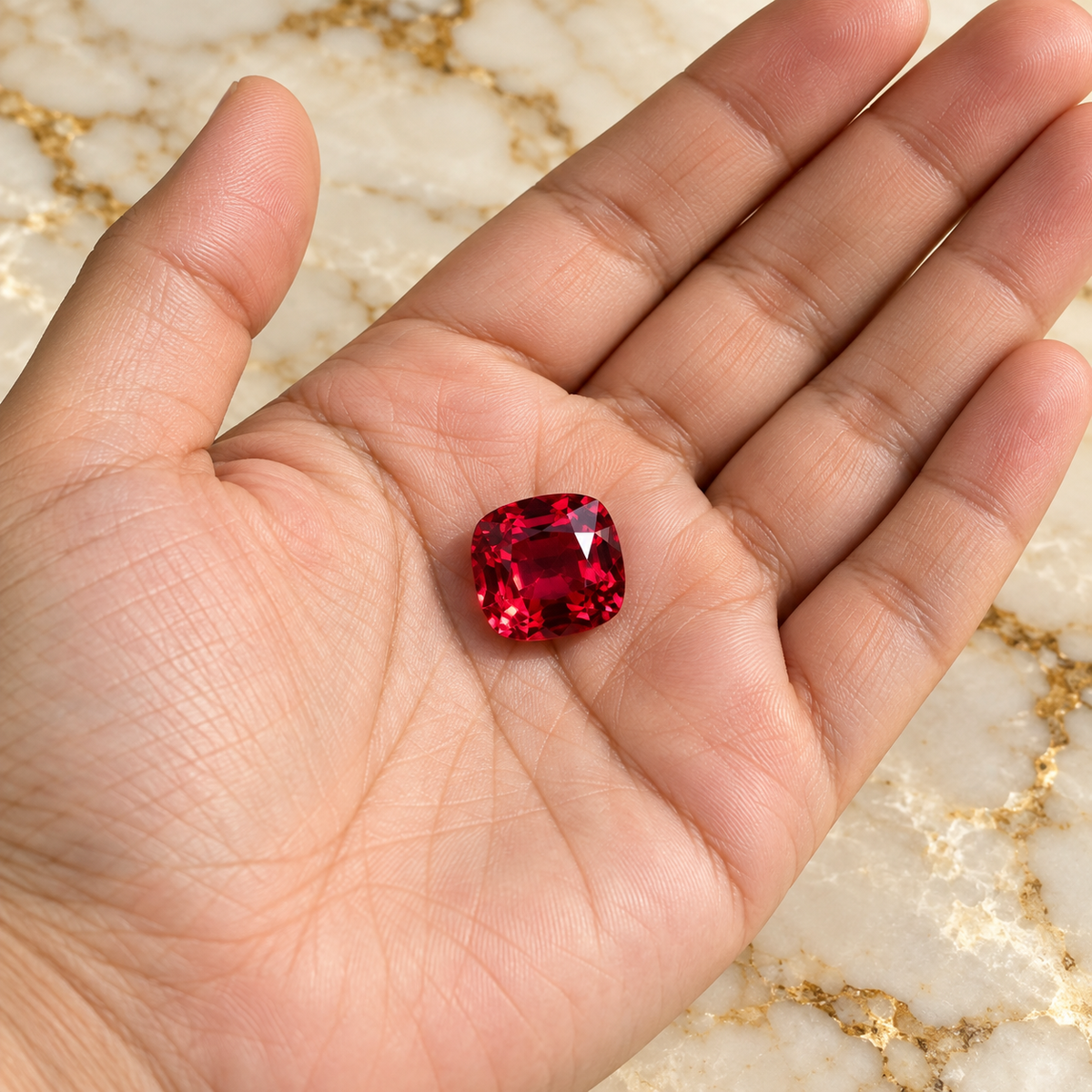 Spinel gemstone held in hand