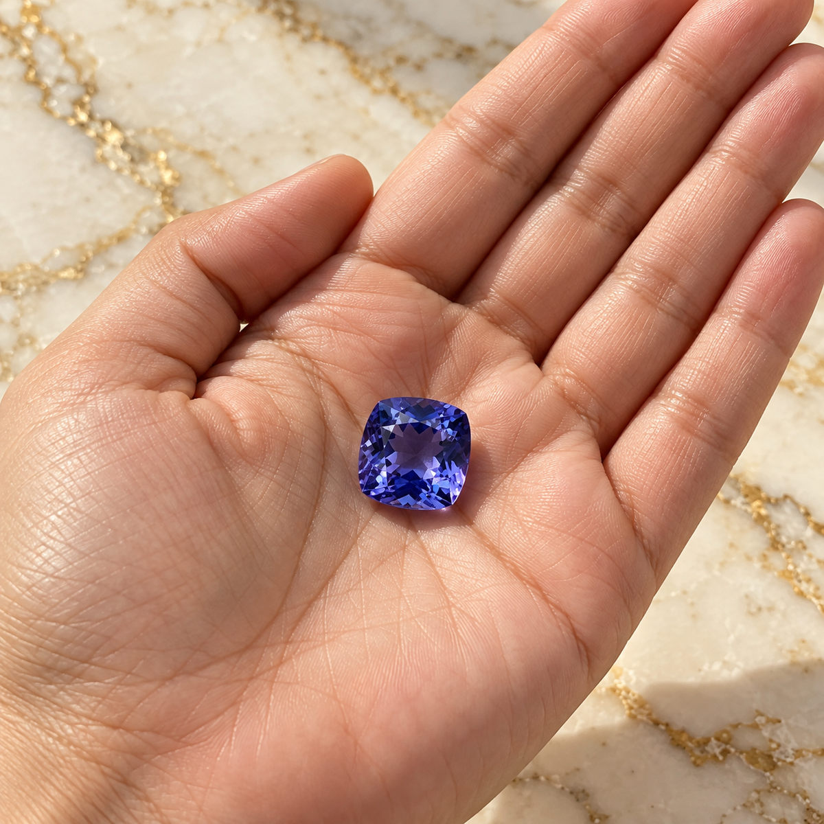Tanzanite gemstone held in hand