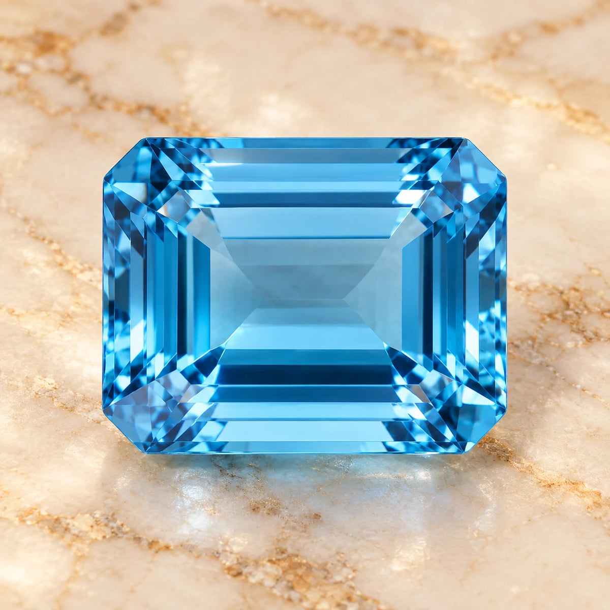 Topaz gemstone centered on warm marble