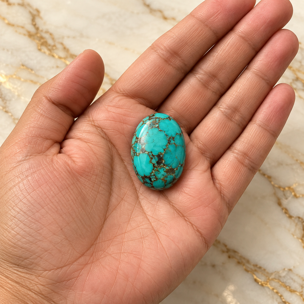Turquoise gemstone held in hand