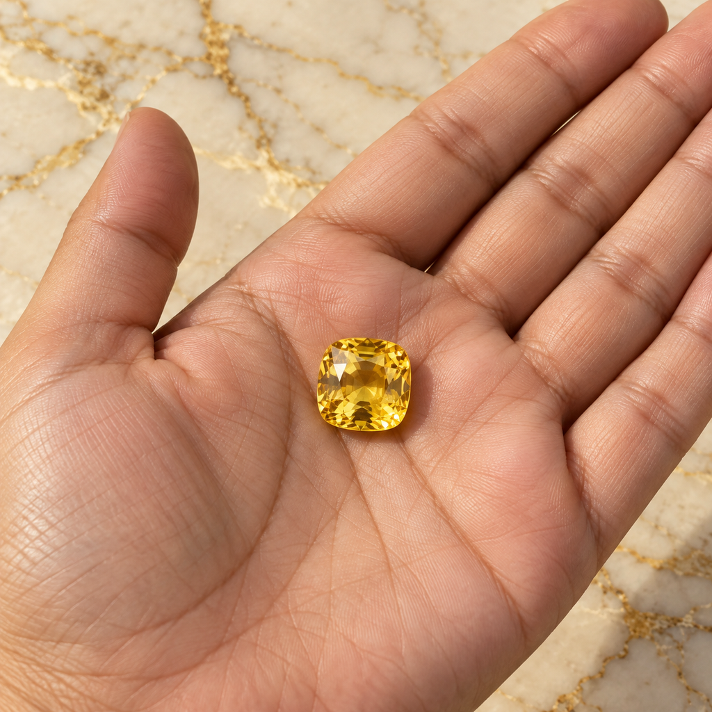 Yellow Sapphire gemstone held in hand